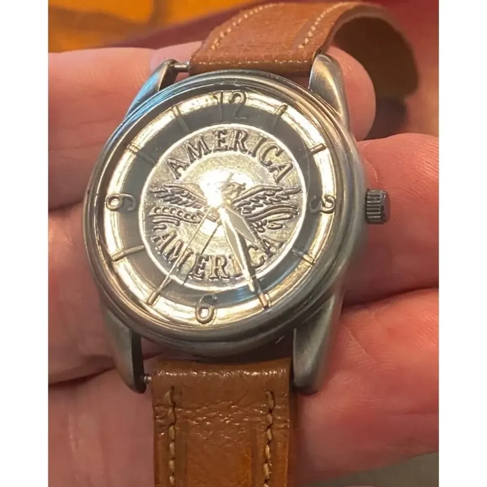 Women's 34mm Gun Metal Tone America Watch, Raised Pattern Face